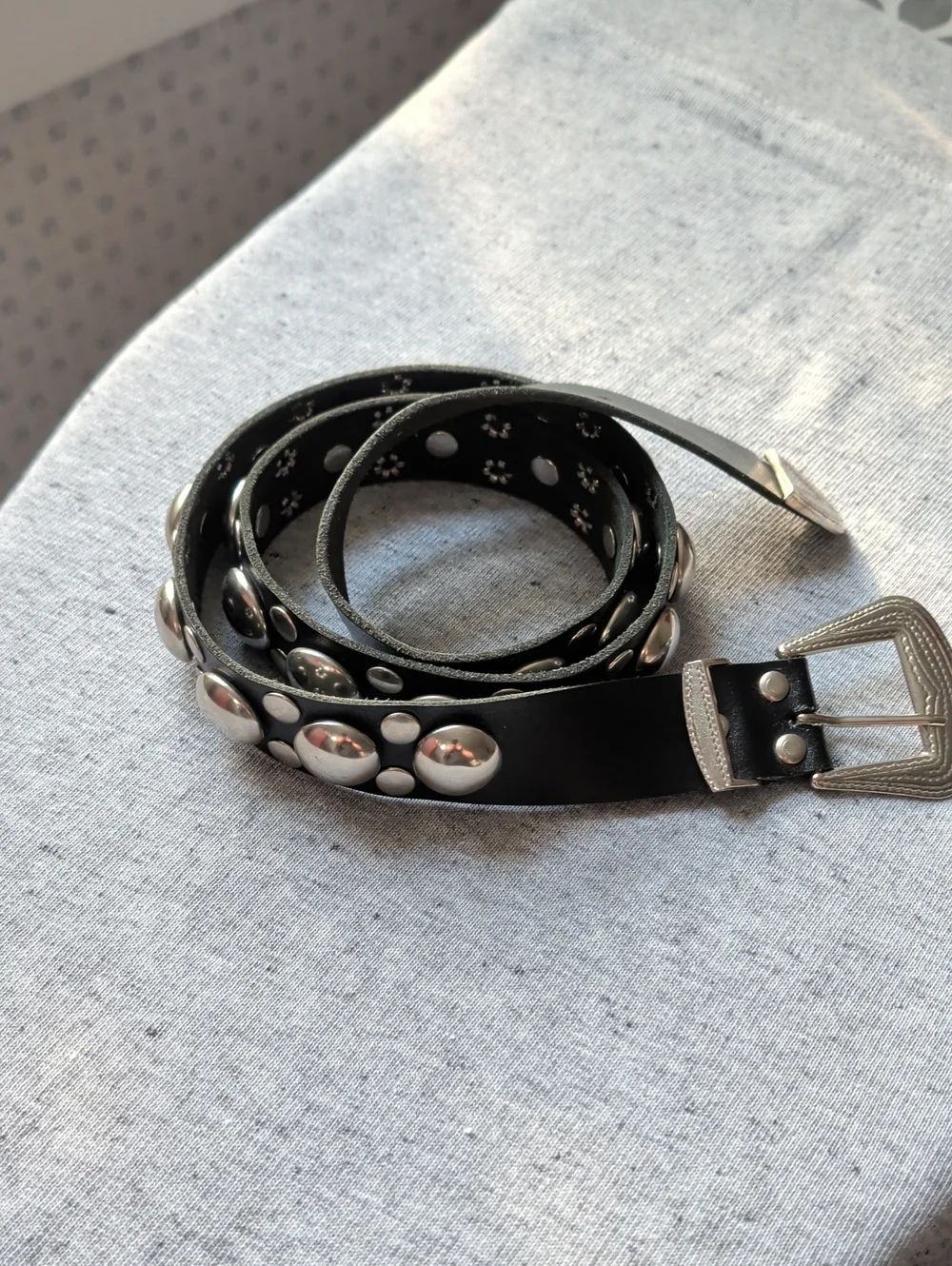 Black Studded Leather Belt 38